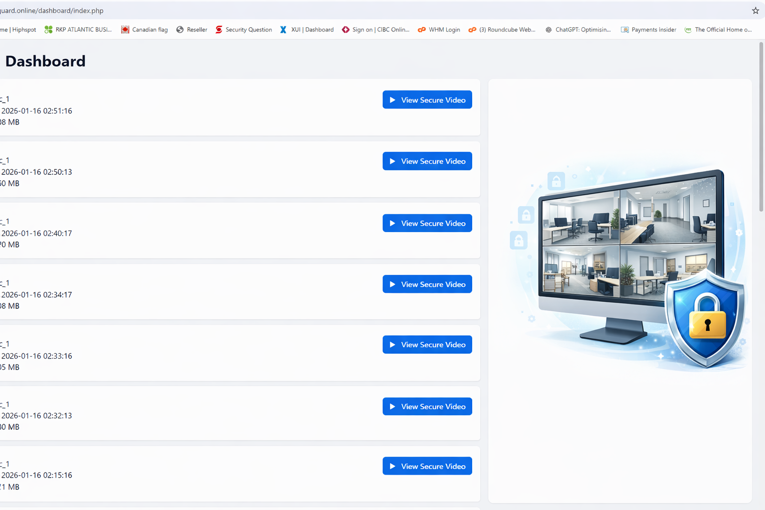 SilentGuard dashboard showing secure video clips